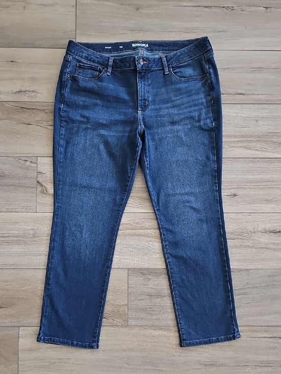 Sonoma Goods For Life Denim - Sonoma Goods For Life Mid Rise Straight Leg Jeans Dark Medium Indigo 16S